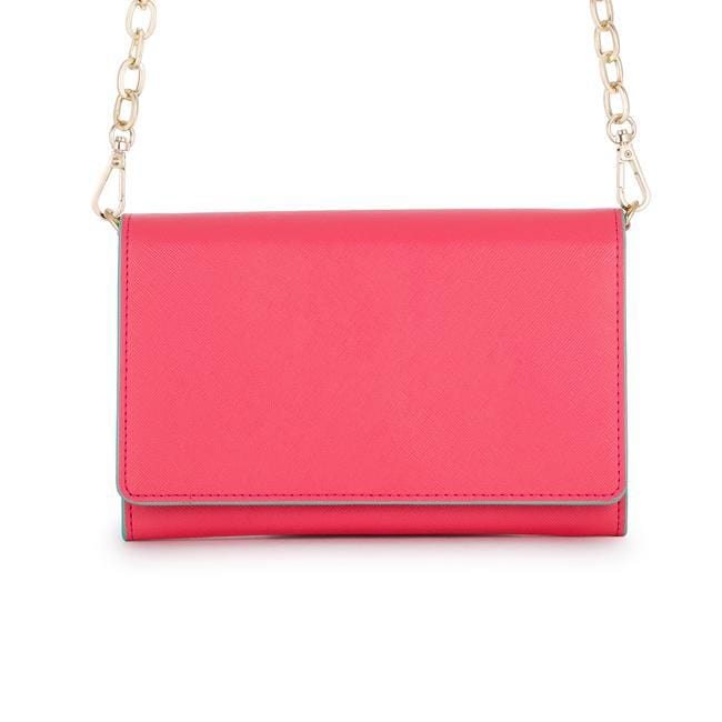 Carly Coral Leather Purse Clutch With Gold Chain Crossbody Clutches JGI   