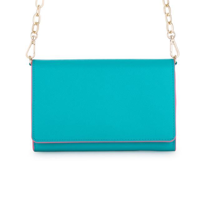 Carly Teal Leather Purse Clutch With Gold Chain Crossbody Clutches JGI   