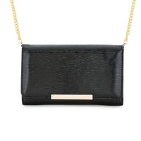 Thumbnail for Laney Black Textured Faux Leather Clutch With Gold Chain Strap Clutches JGI   
