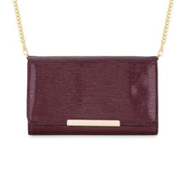 Thumbnail for Laney Burgundy Textured Faux Leather Clutch With Gold Chain Strap Clutches JGI   