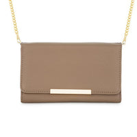 Thumbnail for Laney Taupe Pebbled Faux Leather Clutch With Gold Chain Strap Clutches JGI   