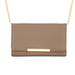 Laney Taupe Pebbled Faux Leather Clutch With Gold Chain Strap Clutches JGI   