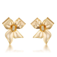 Thumbnail for 18k Matte Gold Plated Crystal Accented Bow Earrings Earrings JGI   