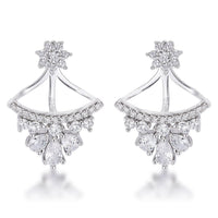 Thumbnail for 2Ct Rhodium Plated CZ Floral Stud Chandelier Illusion Ear Jacket Earrings JGI   
