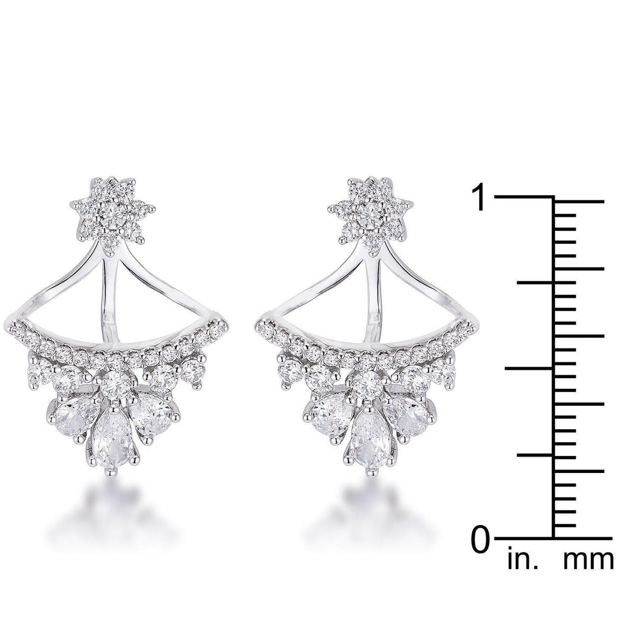 2Ct Rhodium Plated CZ Floral Stud Chandelier Illusion Ear Jacket Earrings JGI   
