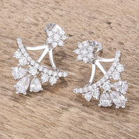 Thumbnail for 2Ct Rhodium Plated CZ Floral Stud Chandelier Illusion Ear Jacket Earrings JGI   
