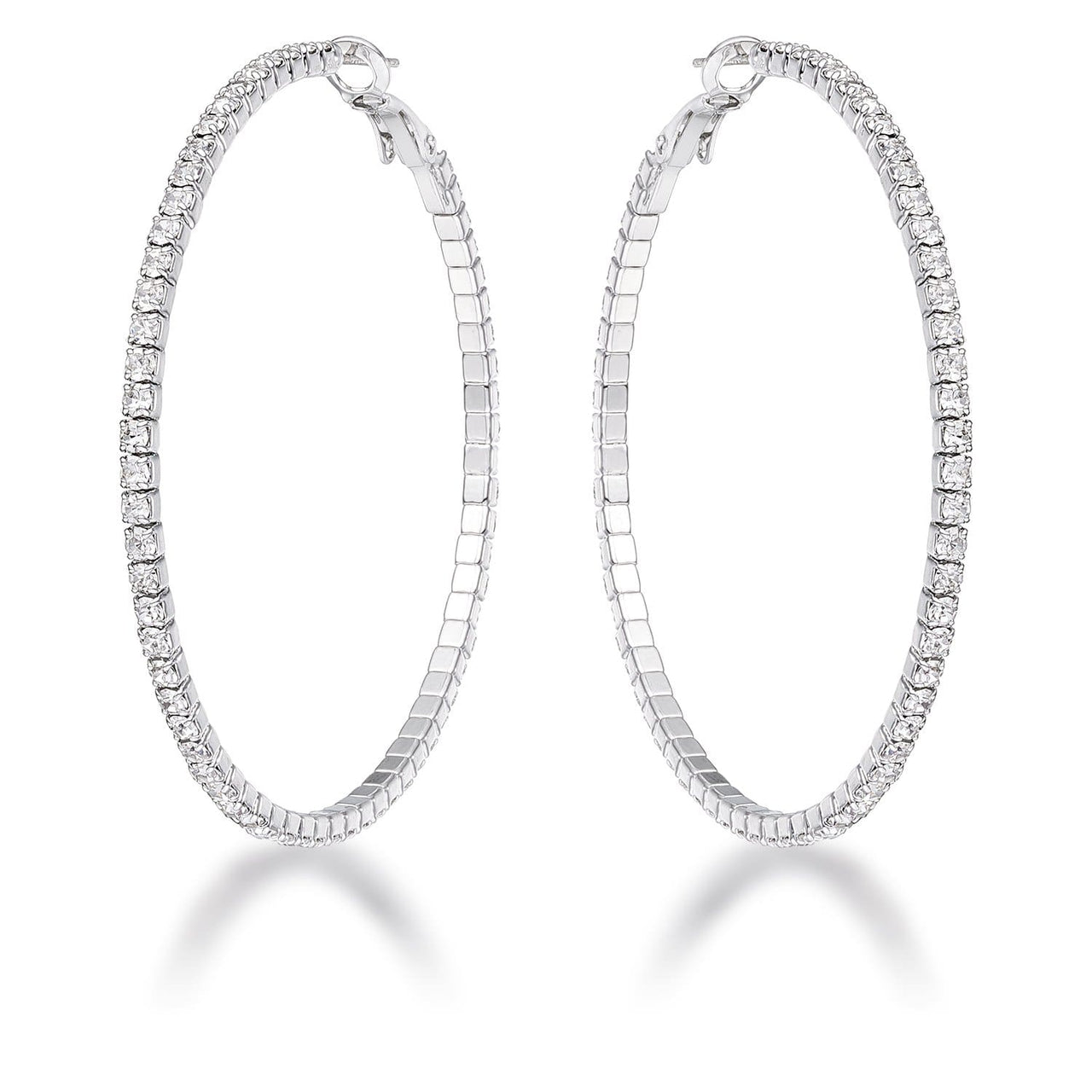 3.85Ct Silvertone Cup Chain Hoop Earrings Earrings JGI   