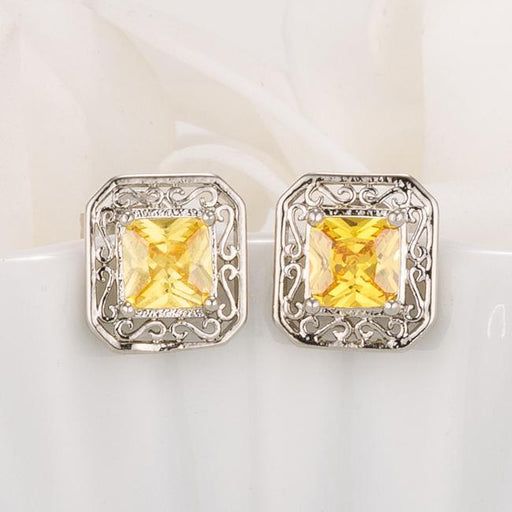 Antique Princess Cut Yellow CZ Earrings Earrings JGI   