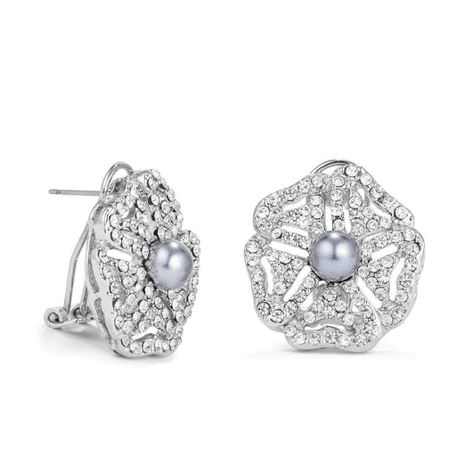 Antique Rhodium Plated CZ and Simulated Grey Pearl Bridal Earrings Earrings JGI   