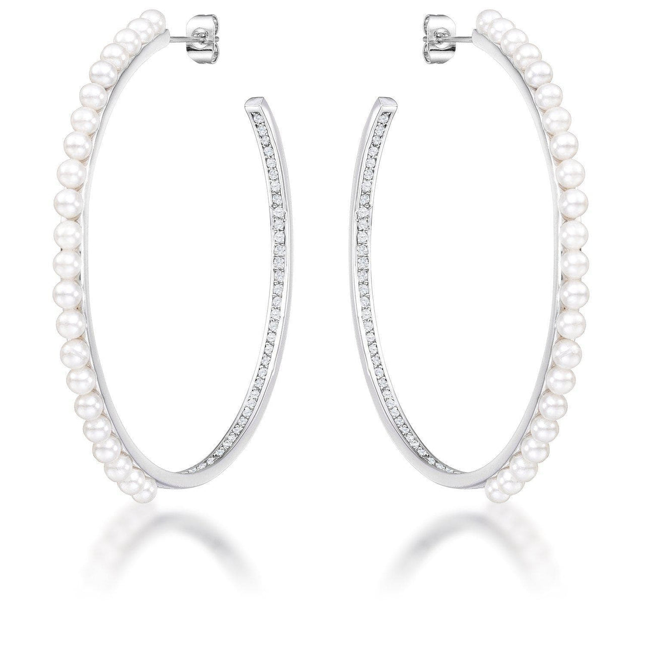Inside Out .8Ct Cubic Zirconia and Pearl Hoops Earrings JGI   