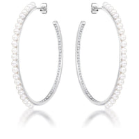 Thumbnail for Inside Out .8Ct Cubic Zirconia and Pearl Hoops Earrings JGI   