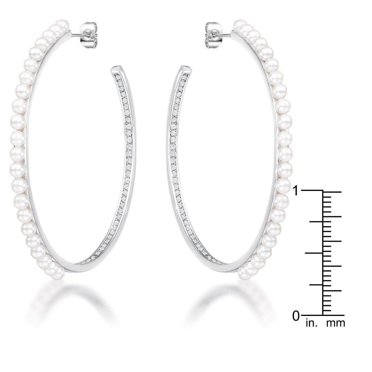 Inside Out .8Ct Cubic Zirconia and Pearl Hoops Earrings JGI   