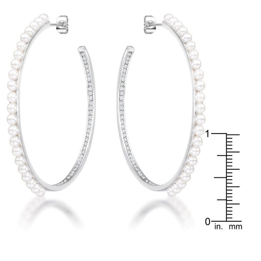 Inside Out .8Ct Cubic Zirconia and Pearl Hoops Earrings JGI   