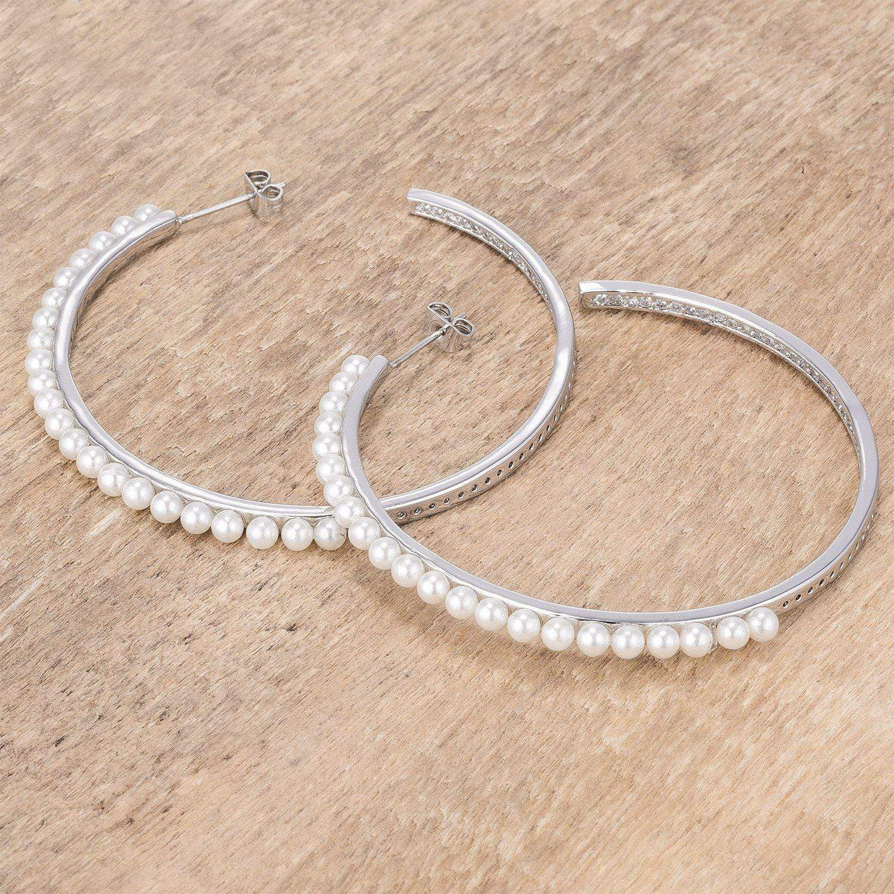 Inside Out .8Ct Cubic Zirconia and Pearl Hoops Earrings JGI   