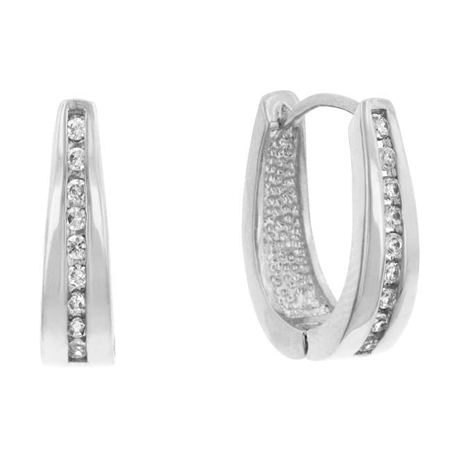 Elegant Rhodium Plated Finish Cubic Zirconia Hoop Earrings Earrings JGI   