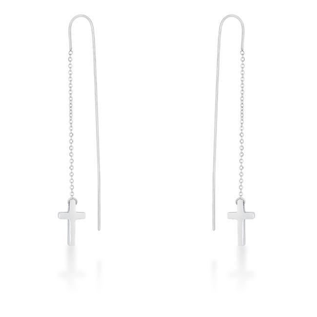 Marylou Rhodium Stainless Steel Cross Threaded Drop Earrings Earrings JGI   