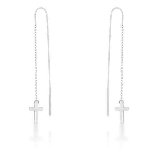 Marylou Rhodium Stainless Steel Cross Threaded Drop Earrings Earrings JGI   