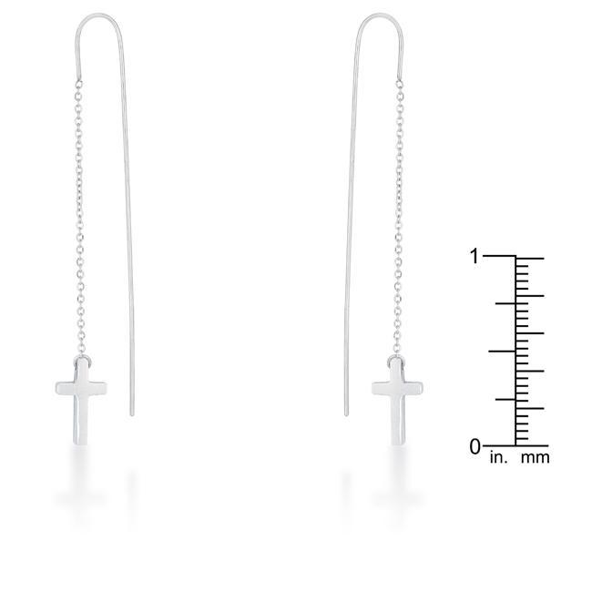 Marylou Rhodium Stainless Steel Cross Threaded Drop Earrings Earrings JGI   