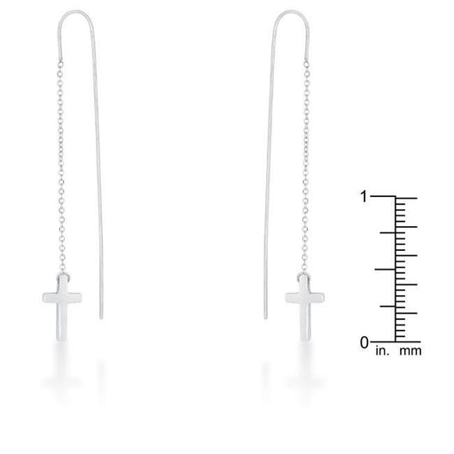 Marylou Rhodium Stainless Steel Cross Threaded Drop Earrings Earrings JGI   