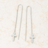 Thumbnail for Marylou Rhodium Stainless Steel Cross Threaded Drop Earrings Earrings JGI   