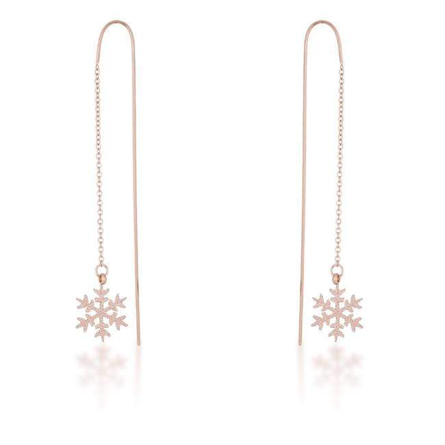 Noelle Rose Gold Stainless Steel Snowflake Threaded Drop Earrings Earrings JGI   