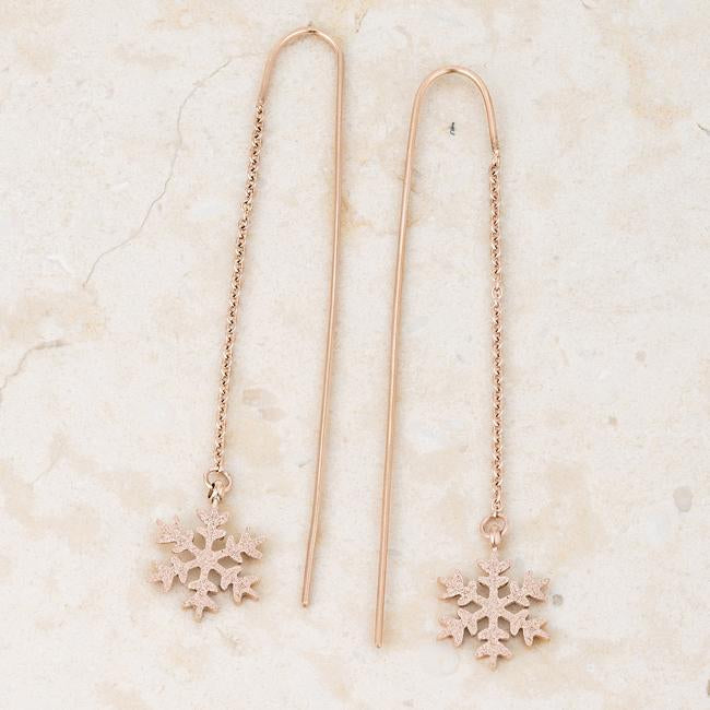 Noelle Rose Gold Stainless Steel Snowflake Threaded Drop Earrings Earrings JGI   