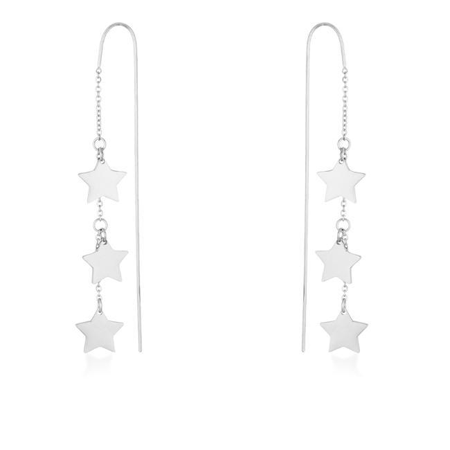 Reina Rhodium Stainless Steel Delicate Star Threaded Drop Earrings Earrings JGI   