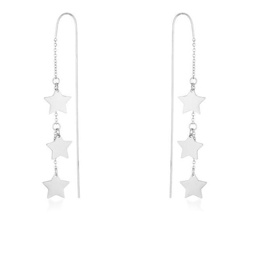 Reina Rhodium Stainless Steel Delicate Star Threaded Drop Earrings Earrings JGI   