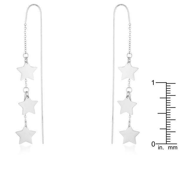 Reina Rhodium Stainless Steel Delicate Star Threaded Drop Earrings Earrings JGI   