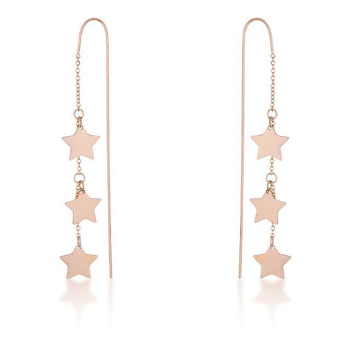 Reina Rose Gold Stainless Steel Delicate Star Threaded Drop Earrings Earrings JGI   