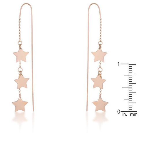 Reina Rose Gold Stainless Steel Delicate Star Threaded Drop Earrings Earrings JGI   