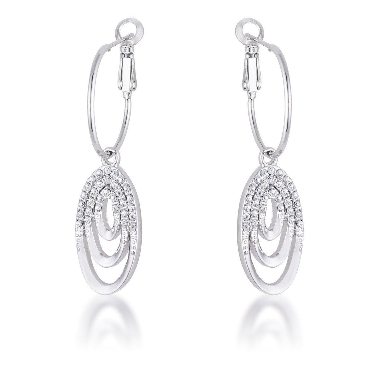 Rhodium Plated Multi Ring Elegant Oval Clear Crystal Drop Earring Earrings JGI   