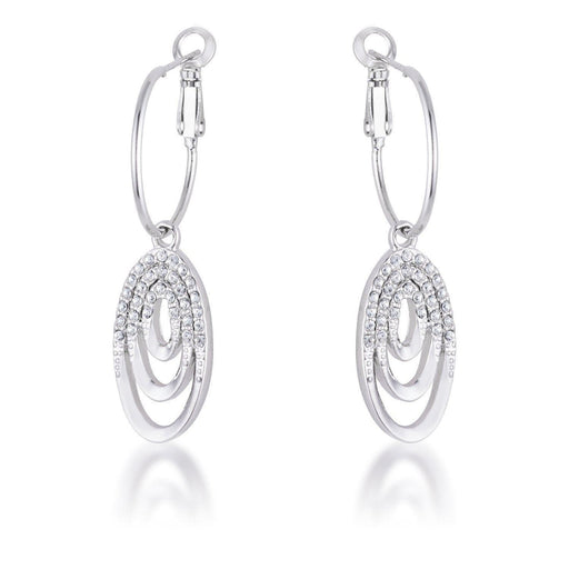 Rhodium Plated Multi Ring Elegant Oval Clear Crystal Drop Earring Earrings JGI   