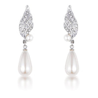 Thumbnail for Rhodium Plated Simulated Pearl and Crystal Bridal Drop Earrings Earrings JGI   