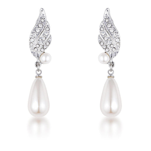Rhodium Plated Simulated Pearl and Crystal Bridal Drop Earrings Earrings JGI   