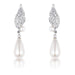 Rhodium Plated Simulated Pearl and Crystal Bridal Drop Earrings Earrings JGI   