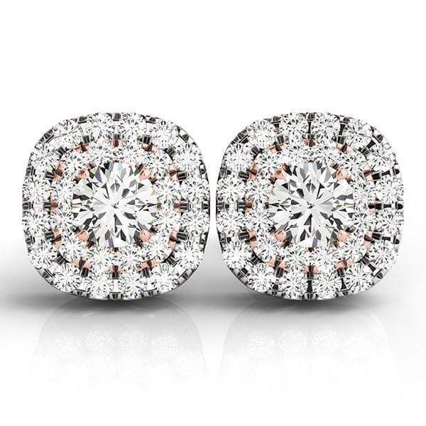 14k White and Rose Gold Cushion Shape Halo Diamond Earrings (3/4 cttw) Earrings Angelucci Jewelry   