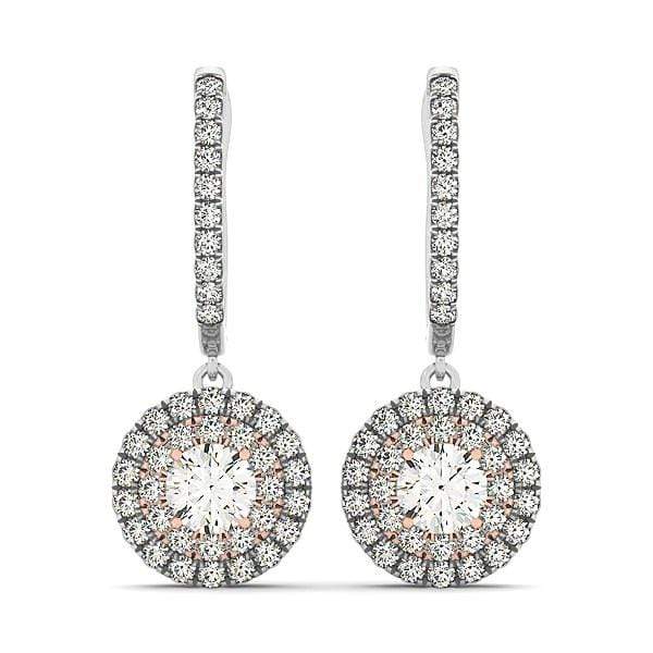 14k White And Rose Gold Drop Diamond Earrings with a Halo Design (3/4 cttw) Earrings Angelucci Jewelry   