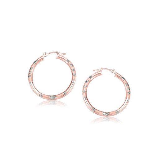14k Rose Gold Fancy Diamond Cut Hoop Earrings (25mm Diameter) Earrings Angelucci Jewelry   