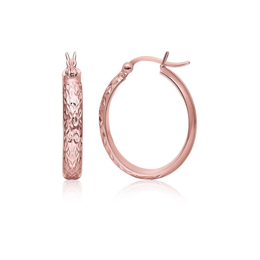 14k Rose Gold Hammered Oval Hoop Earrings Earrings Angelucci Jewelry   