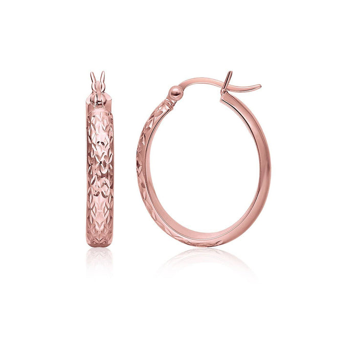 14k Rose Gold Hammered Oval Hoop Earrings Earrings Angelucci Jewelry   