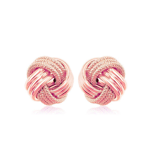 14k Rose Gold Love Knot with Ridge Texture Earrings Earrings Angelucci Jewelry   