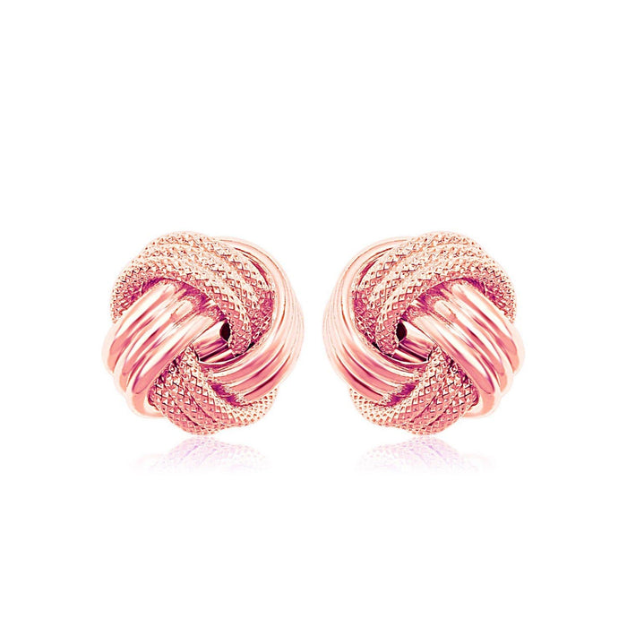 14k Rose Gold Love Knot with Ridge Texture Earrings Earrings Angelucci Jewelry   