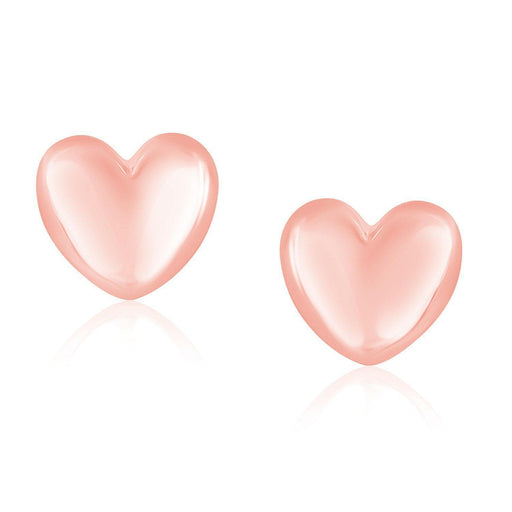 14k Rose Gold Puffed Heart Shape Shiny Earrings Earrings Angelucci Jewelry   