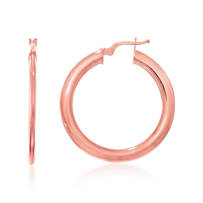 14k Rose Gold Round Slim Design Hoop Earrings Earrings Angelucci Jewelry   