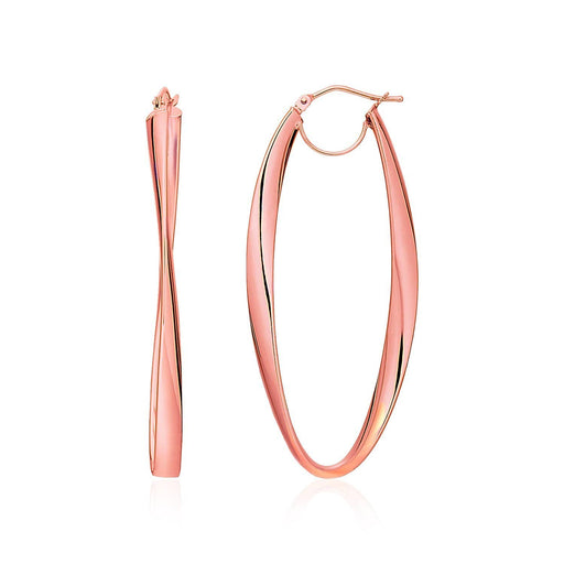 14k Rose Gold Twist Motif Oval Shape Hoop Earrings Earrings Angelucci Jewelry   