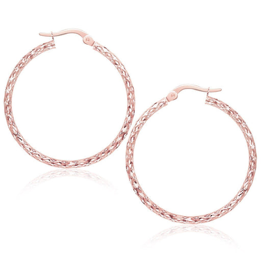 Large Textured Hoop Earrings in 10k Rose Gold Earrings Angelucci Jewelry   
