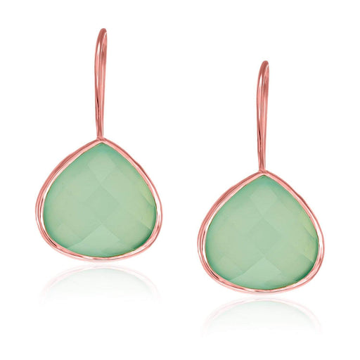 Sterling Silver Rose Gold Plated Teardrop Faceted Aqua Chalcedony Earrings Earrings Angelucci Jewelry   