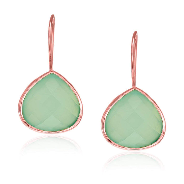 Sterling Silver Rose Gold Plated Teardrop Faceted Aqua Chalcedony Earrings Earrings Angelucci Jewelry   