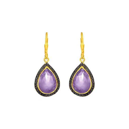Amethyst and Black Spinel Earrings with Yellow Finish in Sterling Silver Earrings Angelucci Jewelry   